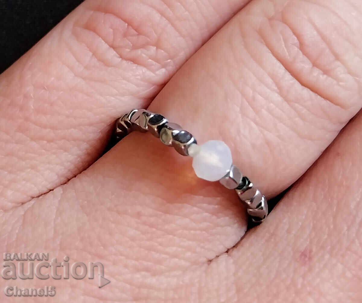 GENTLE RING WITH MOONSTONE AND STEEL (952) - 7 GENTLE RING WITH MOONSTONE AND STEEL (952) - 7