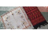 Cotton scarf, plaid with ethnic motifs and embroidered tablecloth