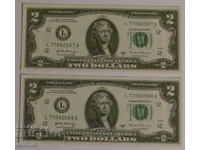 2 DOLLARS 2017, USA - 2 consecutive numbers - UNC