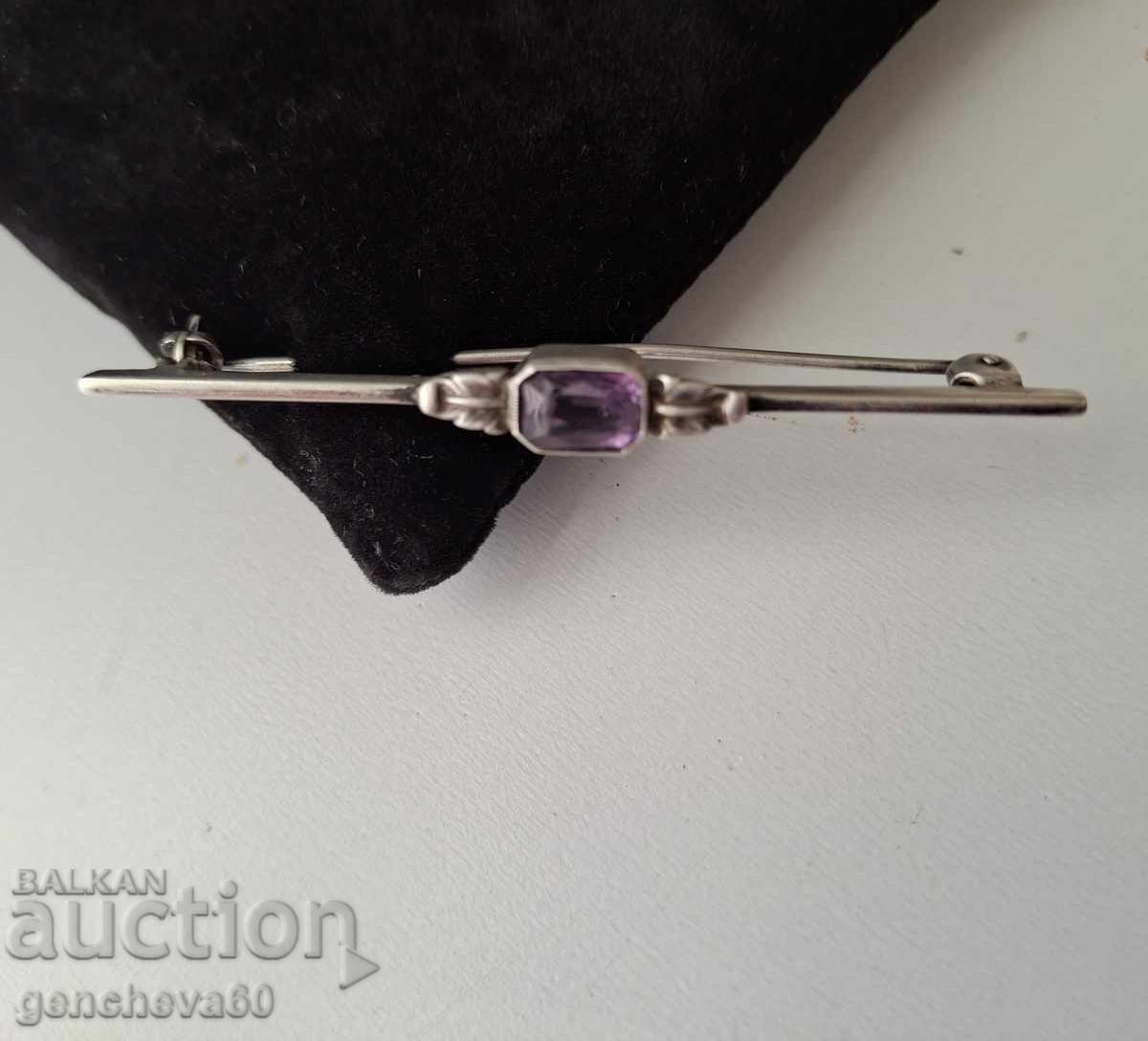 Auction Old brooch, pin with amethyst, silver 835 Auction Old brooch, pin with amethyst, silver 835