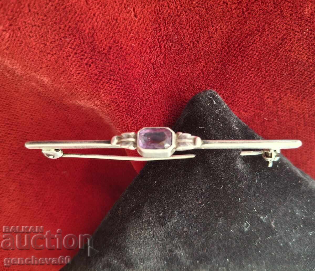 Old brooch, pin with amethyst, silver 835 - 5 Old brooch, pin with amethyst, silver 835 - 5