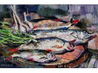 BZC! Still life with a fish. Inna Vodiana. Oil, canvas