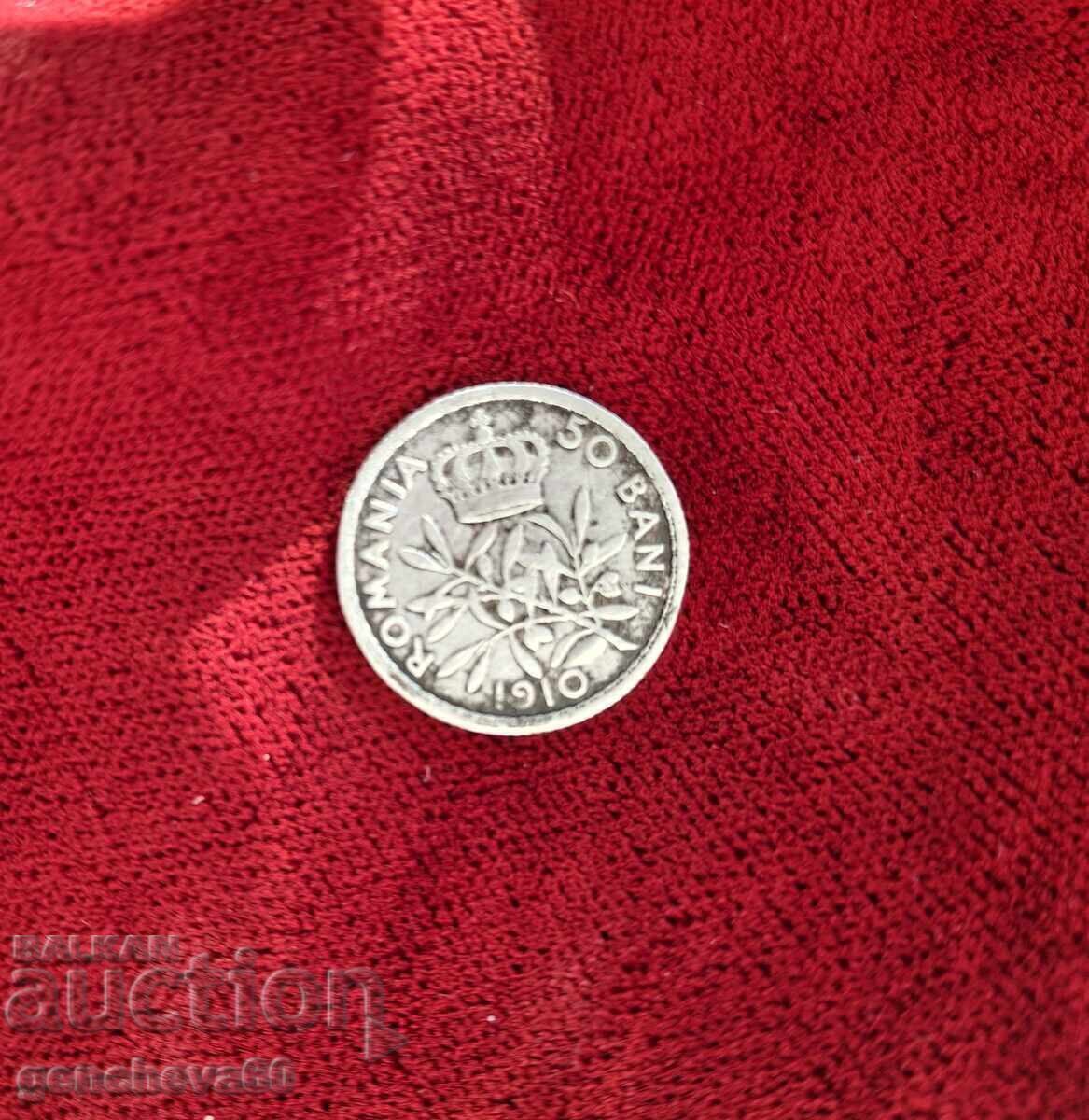 50 BANI Romanian Silver Coin 1910 - 5 50 BANI Romanian Silver Coin 1910 - 5