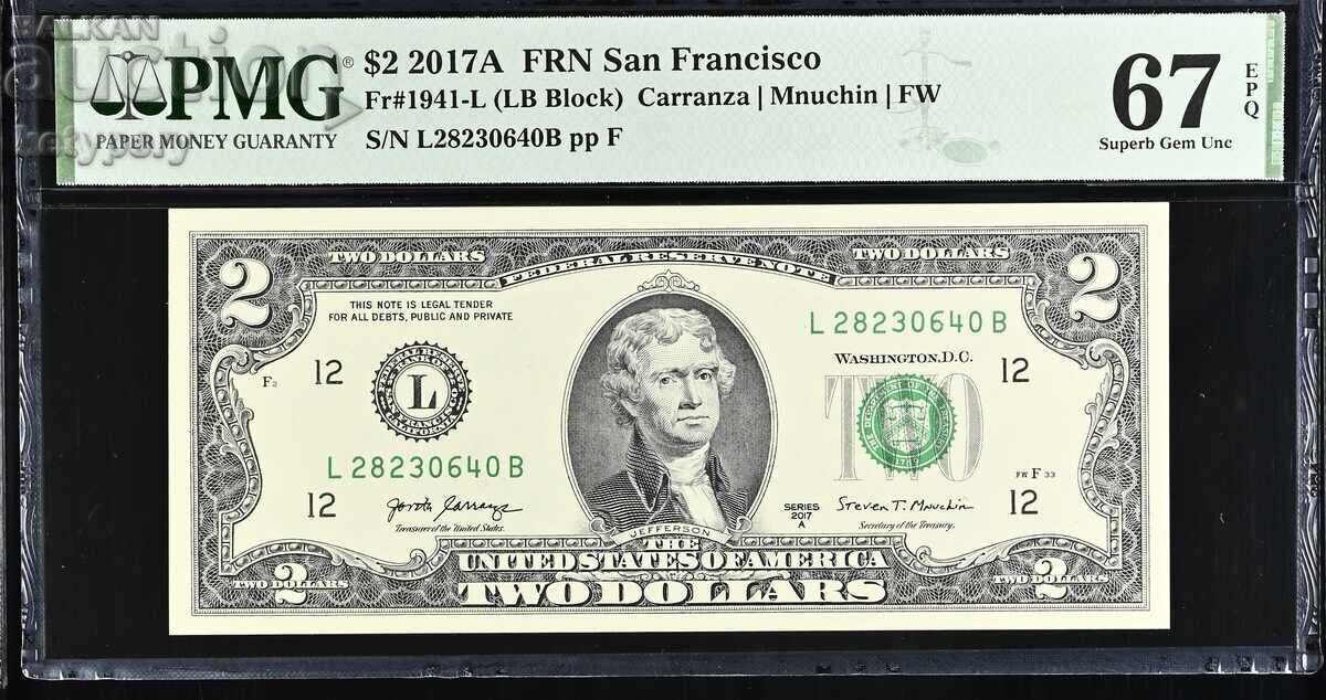 2 dollars USA 2017 San Francisco PMG 67 EPQ Superb Gem Unc 2 dollars USA 2017 San Francisco PMG 67 EPQ Superb Gem Unc