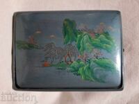 Old wooden painted lacquer cigarette case