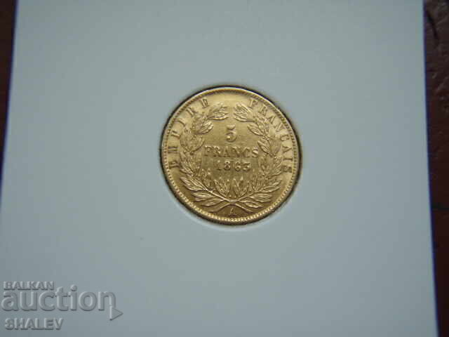 Licitație 5 franci 1863 A Franța (5 franci Franța) - XF/AU (aur)