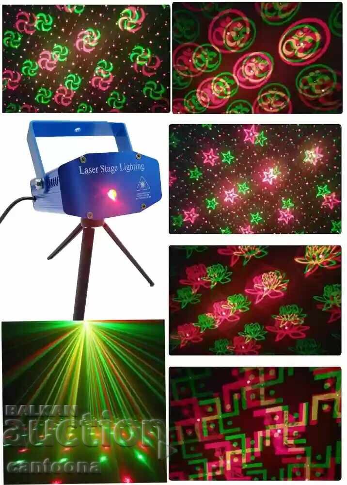 Disco laser, two-color - green and red, different shapes