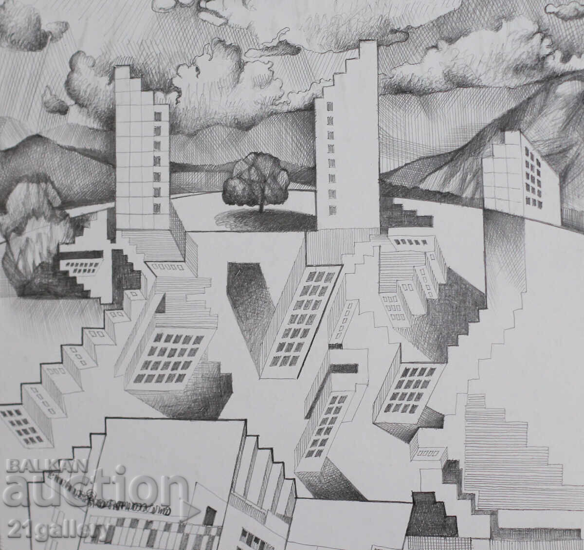 Auction  Kiril Nedyalkov (1940 – 2023) Pencil / Abstract landscape