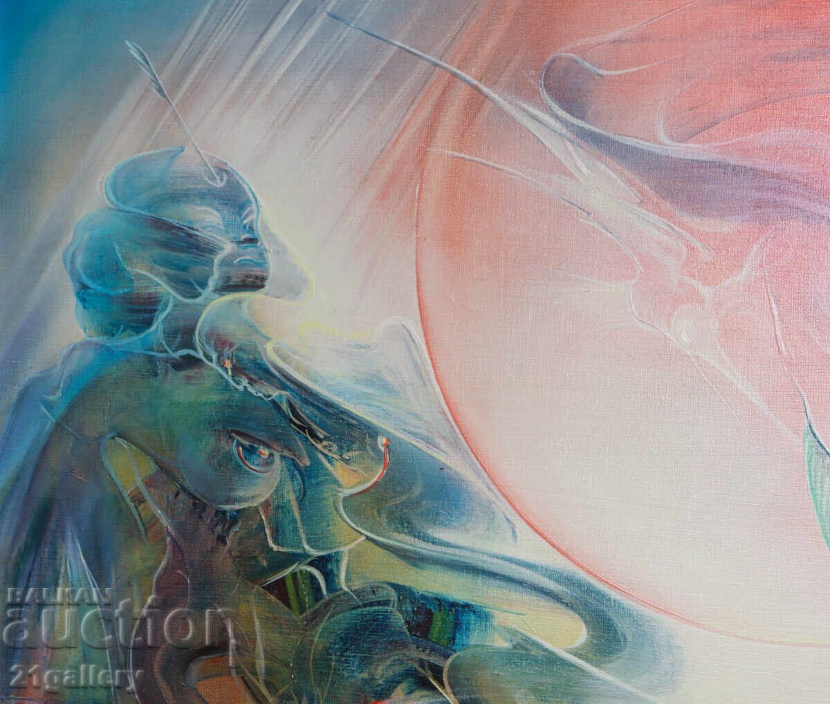 Delivery of Abstract figural composition, oil paints, signed 2000 Delivery of Abstract figural composition, oil paints, signed 2000