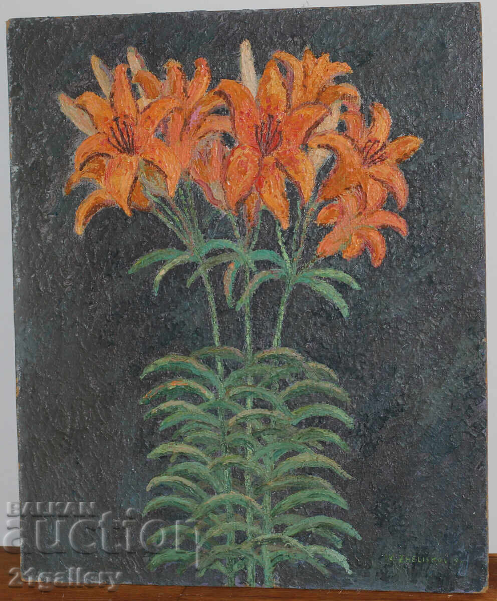 Licitație Natura statica cu flori, vopsele in ulei, semnata