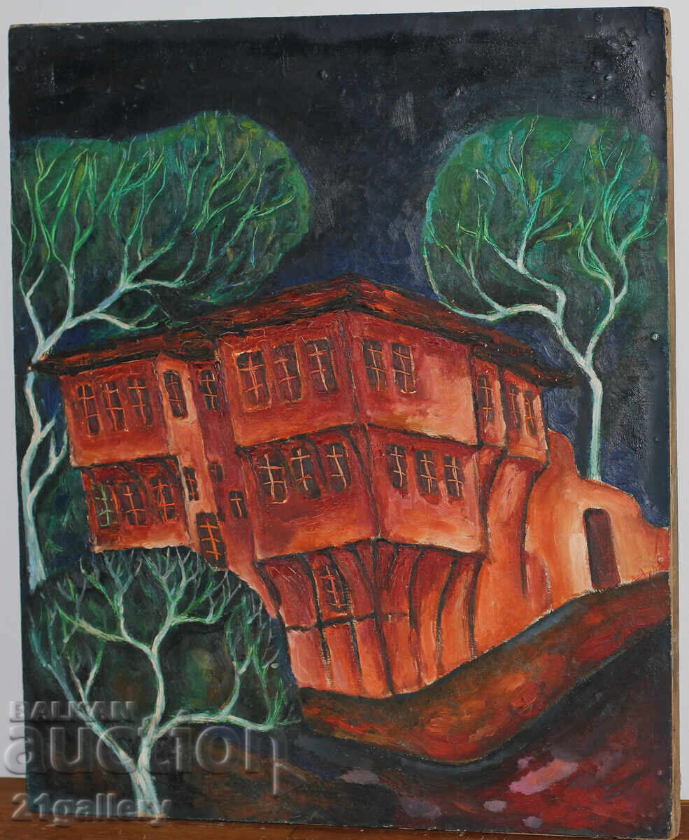 Δημοπρασία Τοπίο με σπίτι, λαδομπογιές