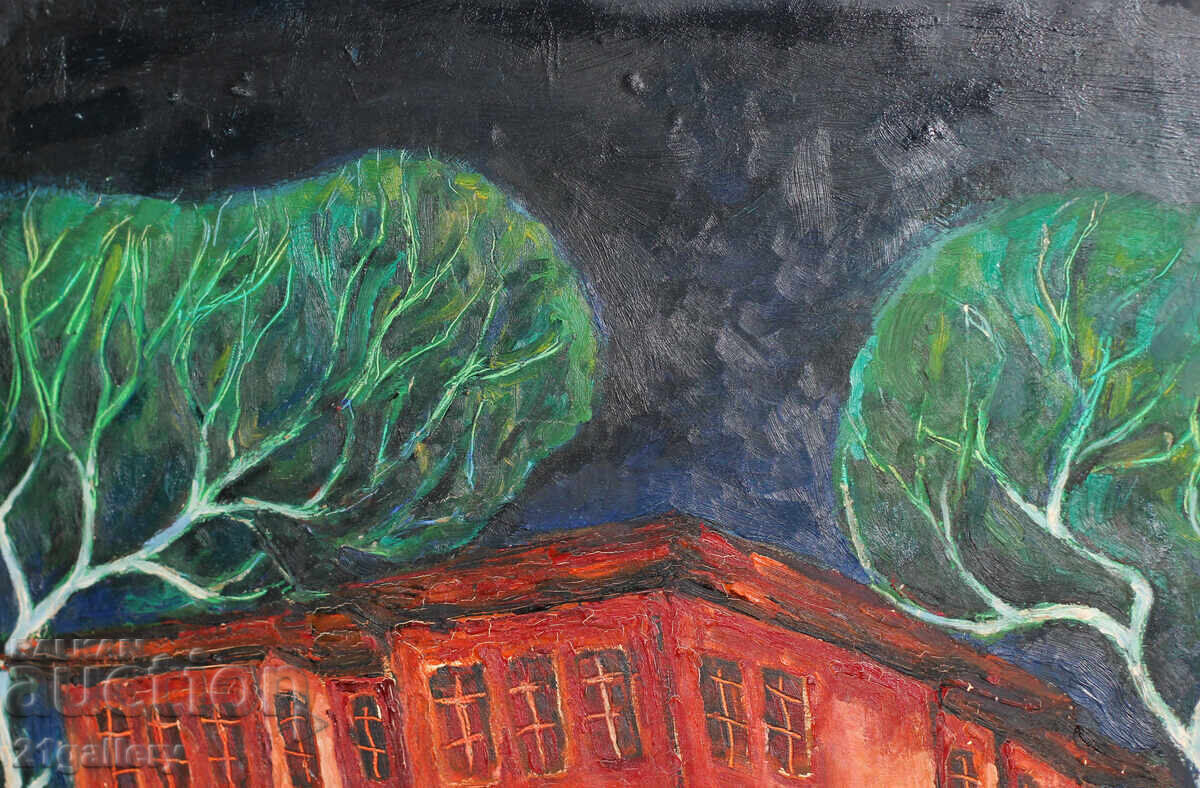 Παράδοση Τοπίο με σπίτι, λαδομπογιές