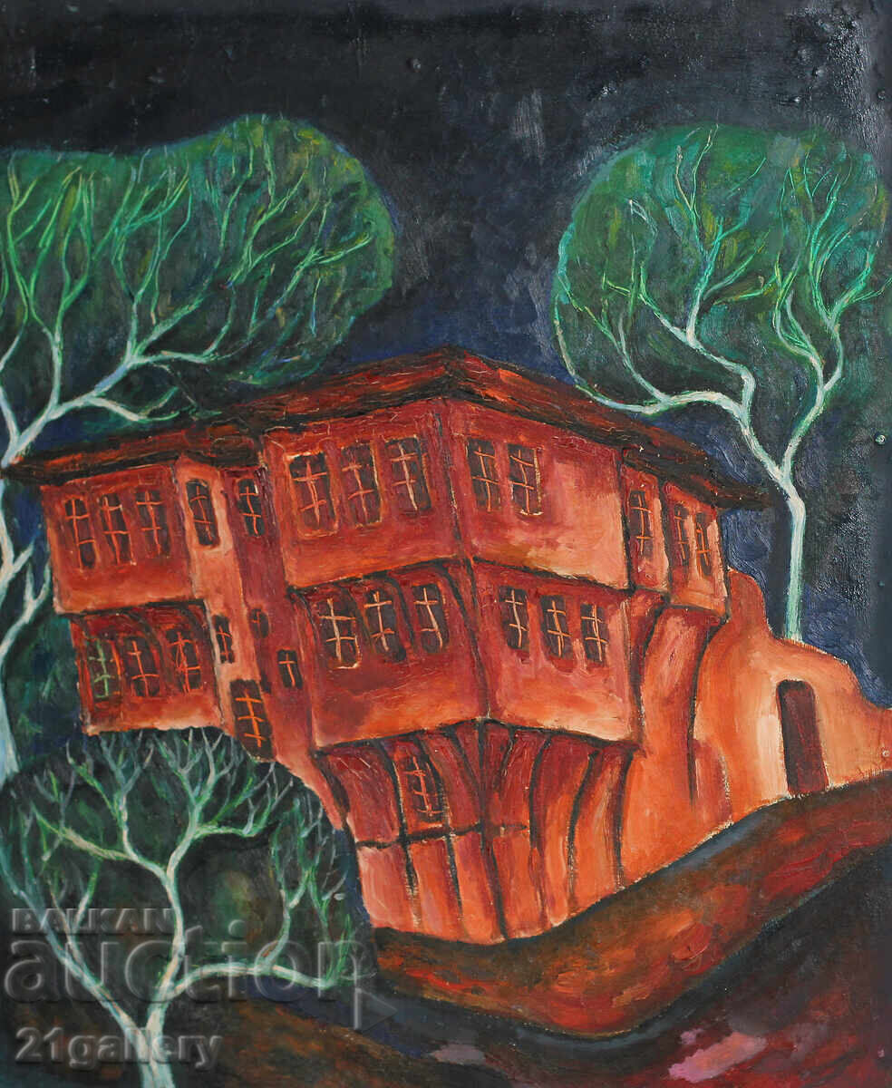 Τοπίο με σπίτι, λαδομπογιές