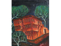 Peisaj cu o casă, vopsele în ulei