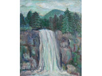 Lazar Kotsev/ Forest landscape - waterfall, oil paints, signed