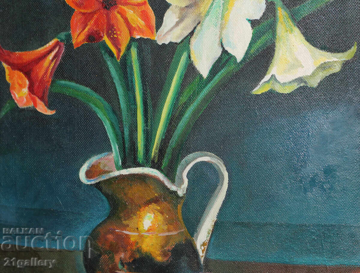 Still life vase with flowers and fruit, oil paints - 5 Still life vase with flowers and fruit, oil paints - 5