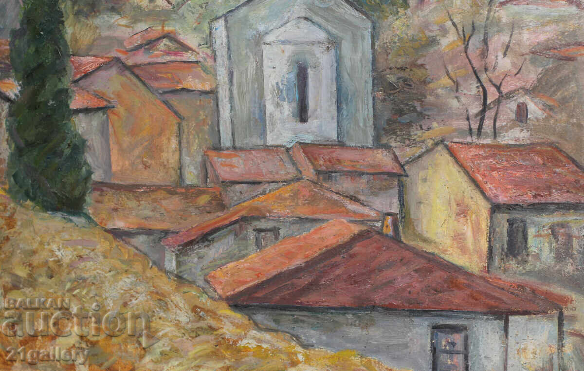 Αστικό τοπίο με εκκλησία, λαδομπογιές - 5