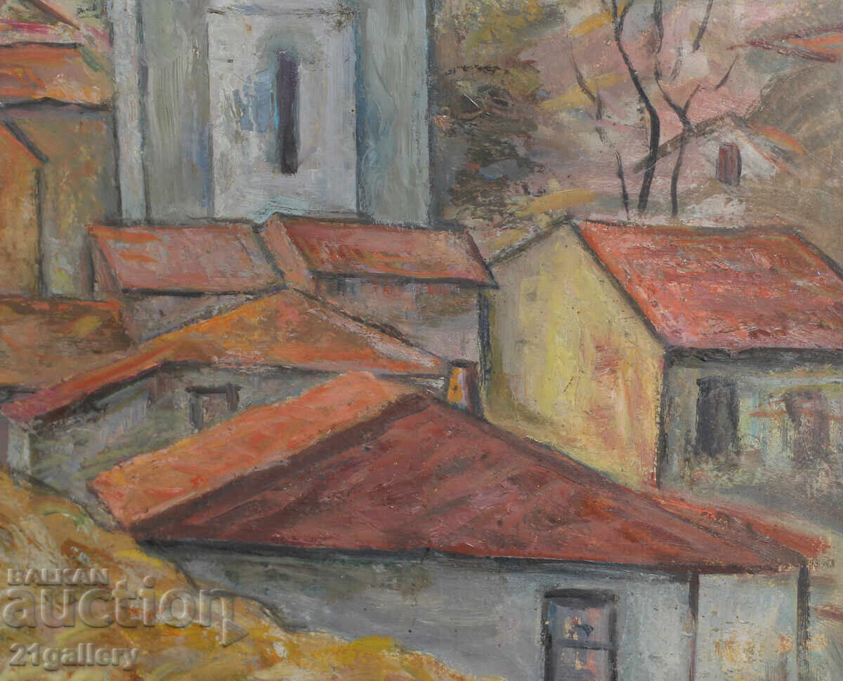 Αστικό τοπίο με εκκλησία, λαδομπογιές - 6