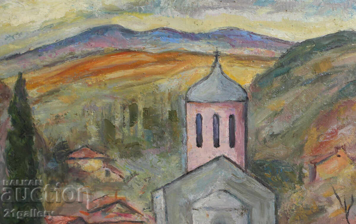 Αστικό τοπίο με εκκλησία, λαδομπογιές - 7