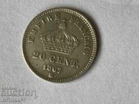 silver coin 20 centimes France 1867 BB silver