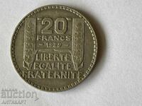 silver coin 20 francs France 1929 silver