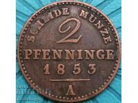 2 Pfennig 1853 Prussia Germany copper coin