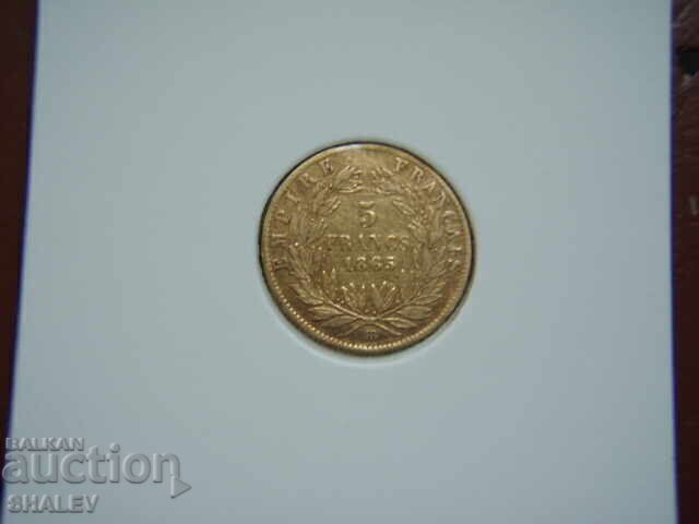 5 franci 1865 ВВ Franța (5 franci Franța) - XF (aur) cu preț € 299.89 | 586.54 BGN
