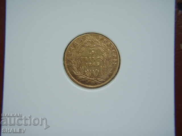 Licitație 5 franci 1865 ВВ Franța (5 franci Franța) - XF (aur)