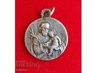 Religious French medallion St. Joseph and St. Archangel Michael
