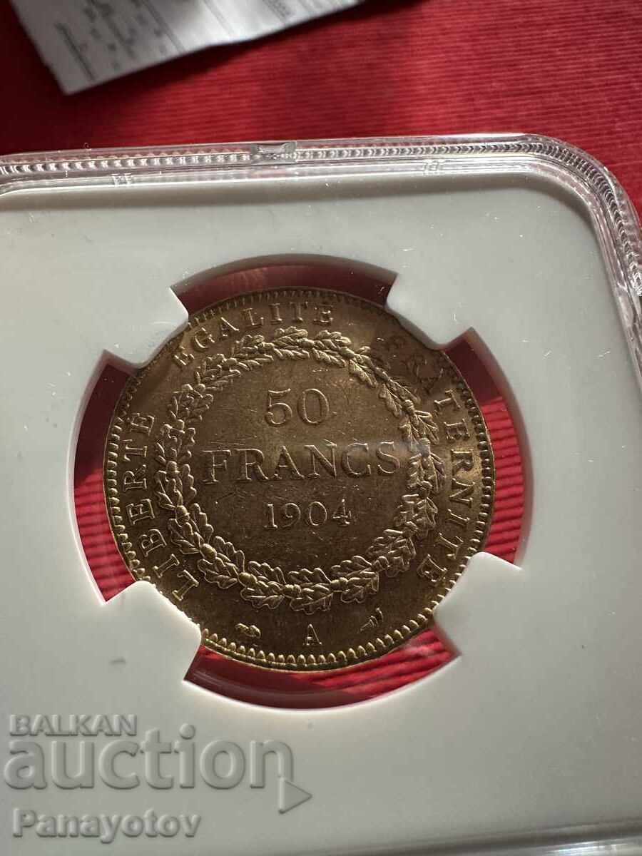 Livrarea FRANTA GENIUS 50 FRANCS GOLD NGC PCGS MS 62 RARE