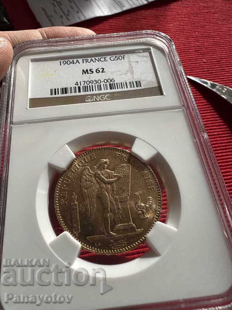 FRANCE GENIUS 50 FRANCS GOLD NGC PCGS MS 62 RARE - 5