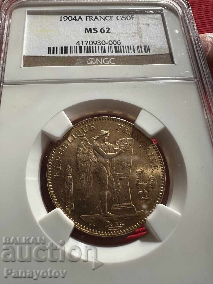 FRANCE GENIUS 50 FRANCS GOLD NGC PCGS MS 62 RARE