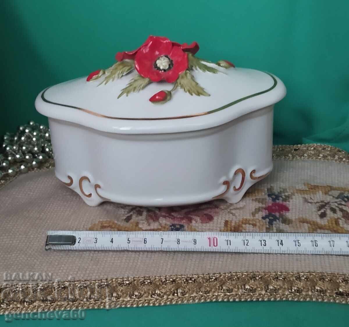 Голяма порцеланова кутия за бижута макове/маркировки Голяма порцеланова кутия за бижута макове/маркировки