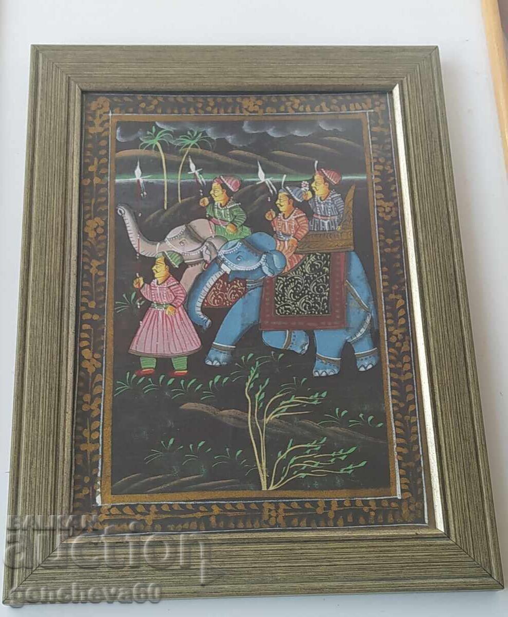 Tablou cu pictură tradițională indiană manuală pe mătase cu preț 80.00 BGN | € 40.90 Tablou cu pictură tradițională indiană manuală pe mătase cu preț 80.00 BGN | € 40.90
