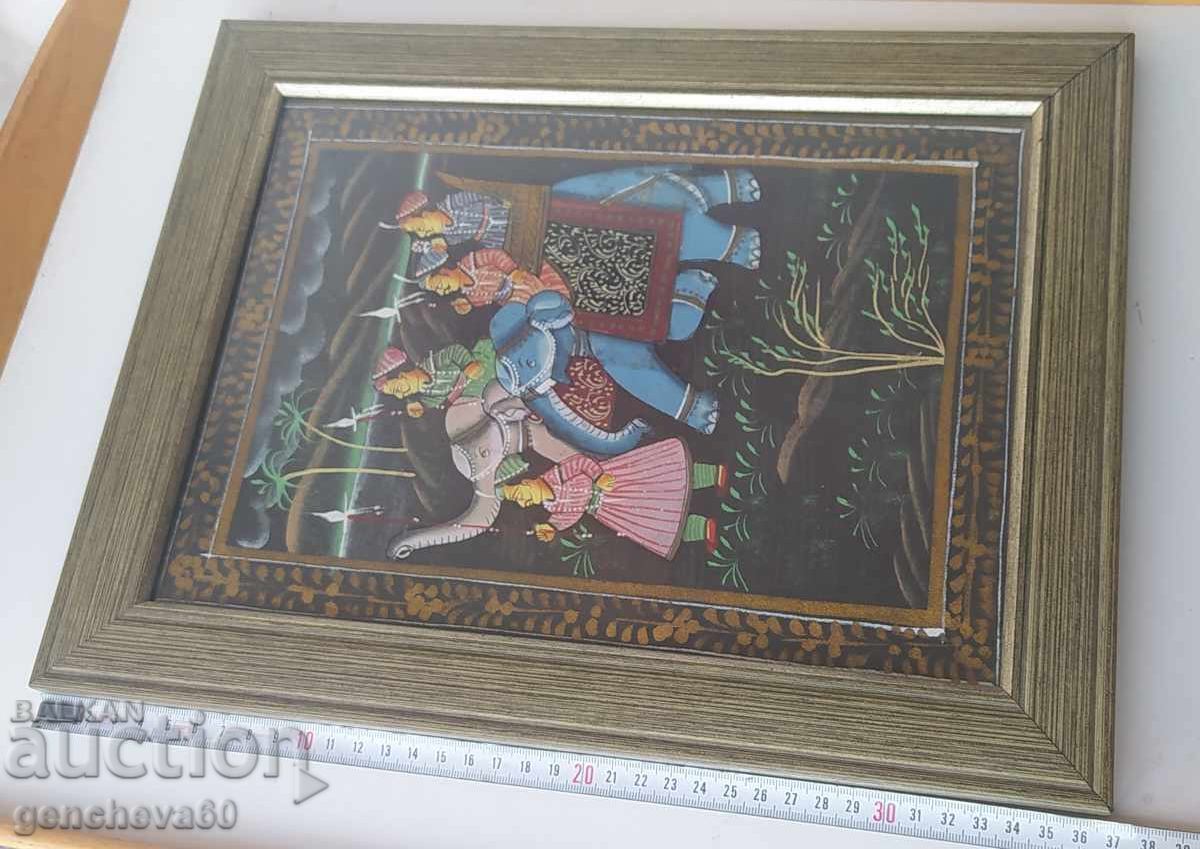 Livrarea Tablou cu pictură tradițională indiană manuală pe mătase Livrarea Tablou cu pictură tradițională indiană manuală pe mătase