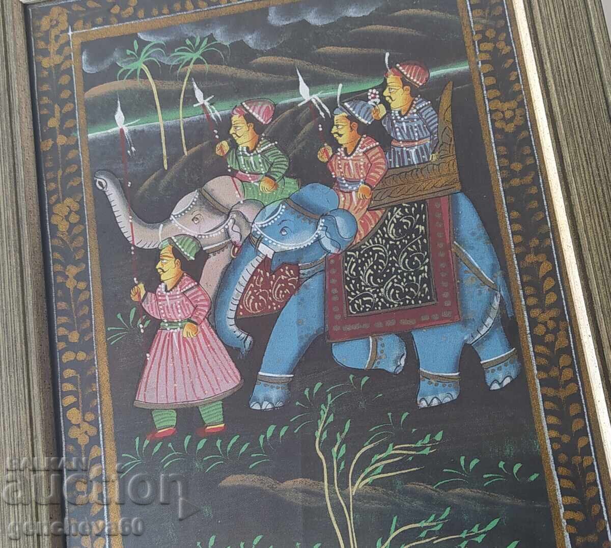 Tablou cu pictură tradițională indiană manuală pe mătase - 5 Tablou cu pictură tradițională indiană manuală pe mătase - 5