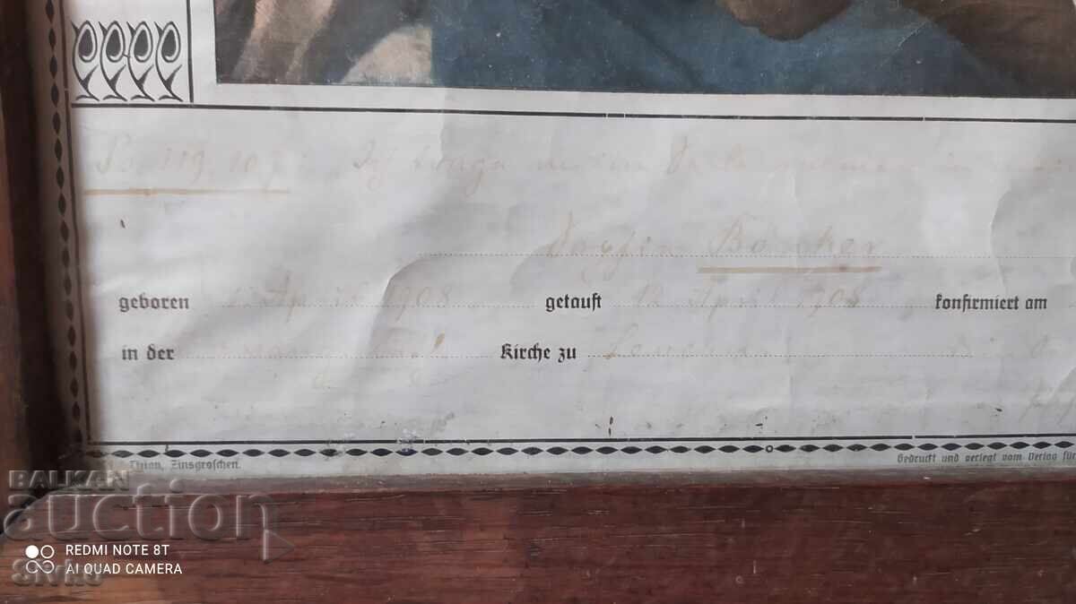 Religious certificate 1905 with frame - 5