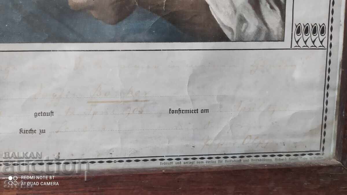 Religious certificate 1905 with frame - 6