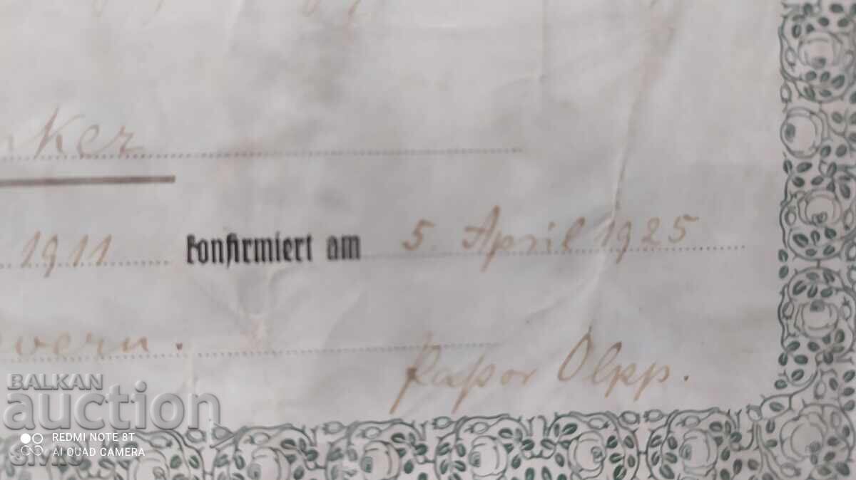 Auction  Religious certificate 1925 with frame