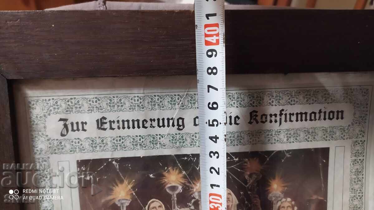 Religious certificate 1925 with frame - 5