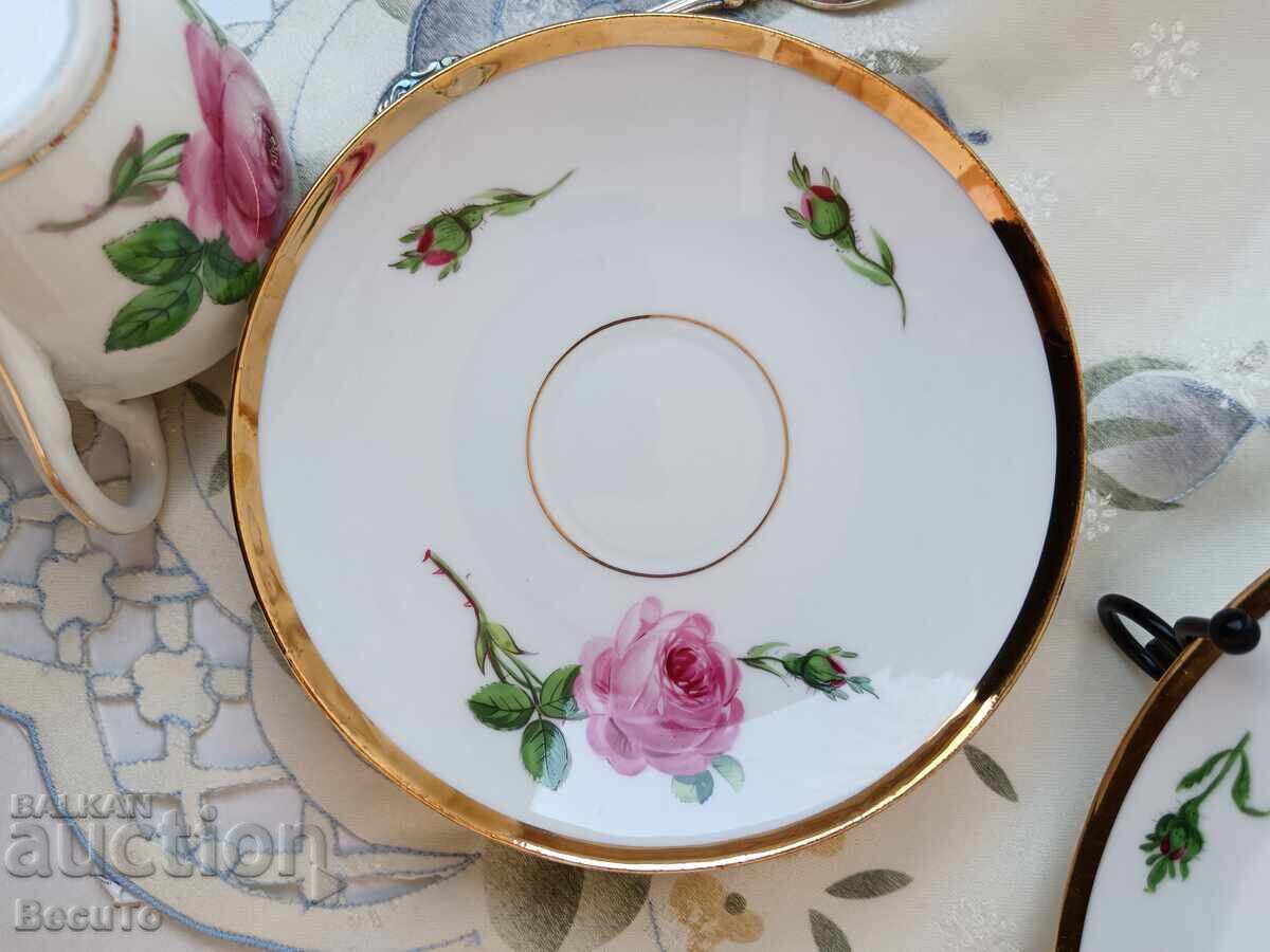 Meissen, triple coffee+dessert set, rose and swan neck decor - 7 Meissen, triple coffee+dessert set, rose and swan neck decor - 7