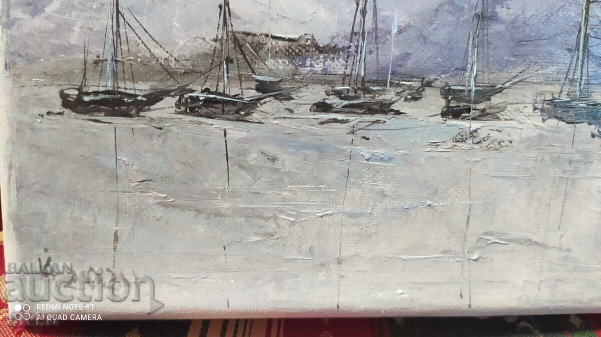 Oil painting canvas signature harbor with price 19.99 BGN | € 10.22 Oil painting canvas signature harbor with price 19.99 BGN | € 10.22