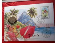 Saint Lucia-25 cents 1981 East Caribbean and postage stamp in a red envelope