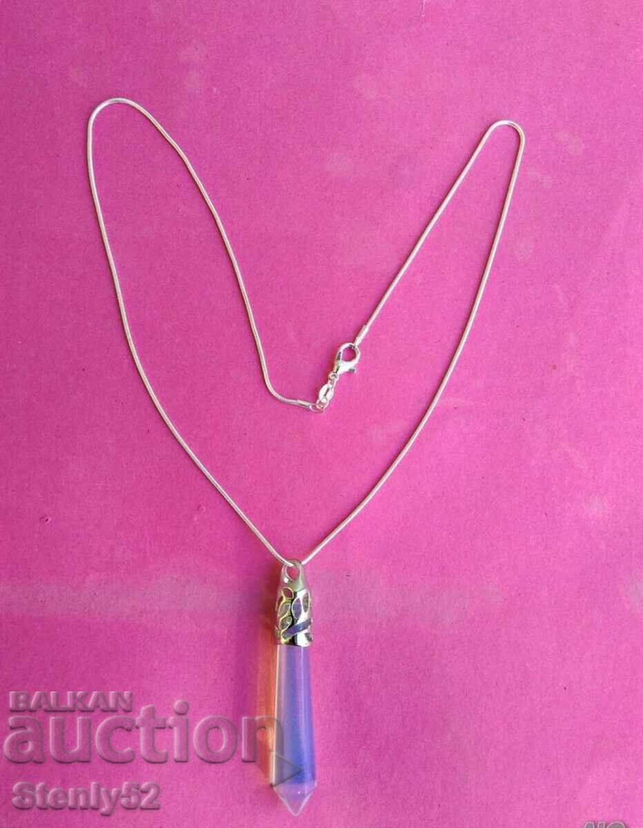 Медальони с естествени камъни с посребрени синджири с родиев - 5 Медальони с естествени камъни с посребрени синджири с родиев - 5