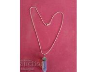 Natural stone pendant with silver-plated chain with rhodium plating