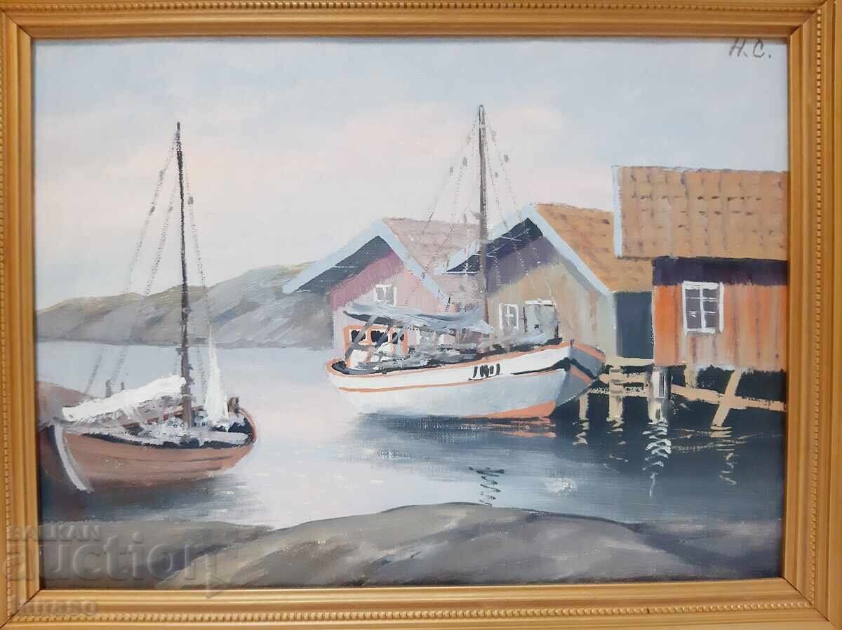 Original oil painting Fish Village signed H.C with price € 43.00 | 84.10 BGN Original oil painting Fish Village signed H.C with price € 43.00 | 84.10 BGN