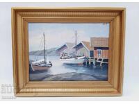 Original oil painting Fish Village signed H.C