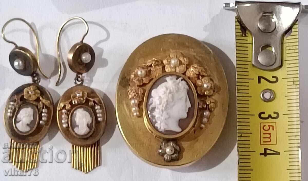 Auction  Old gold set-earrings-pendant-Biedermeier