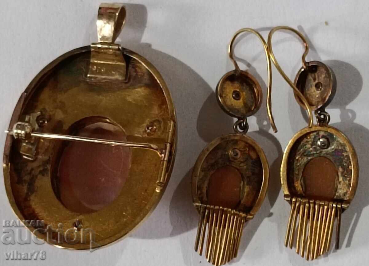 Old gold set-earrings-pendant-Biedermeier - 7