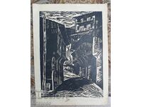 Painting linocut R.Haygarov "Gurko Street" Veliko Tarnovo